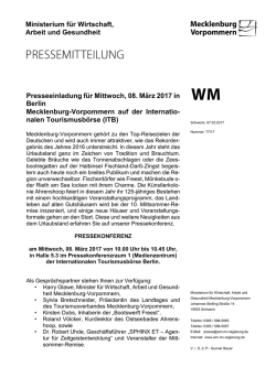 Presseeinladung für Mittwoch, 08. März 2017 in Berlin Mecklenburg