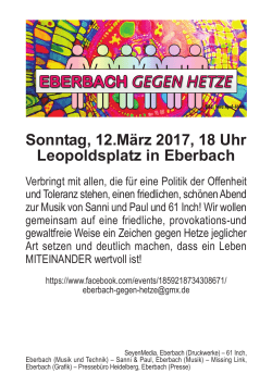 Sonntag, 12.März 2017, 18 Uhr Leopoldsplatz in Eberbach