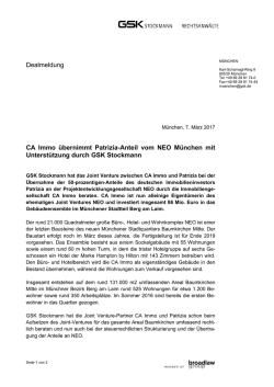 Dealmeldung GSK berät CA Immo und Patrizia
