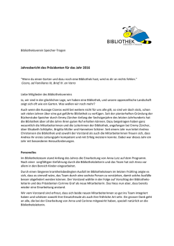 Jahresbericht des Pr&auml;sidenten f&uuml;r das Jahr 2016