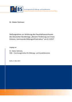 Dr. Dieter Dohmen Stellungnahme zur Anh&ouml;rung des