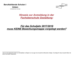 Hinweis zur Anmeldung in der Fachoberschule