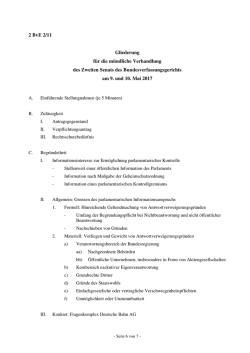 Gliederung f&uuml;r die m&uuml;ndliche Verhandlung des Zweiten Senats des