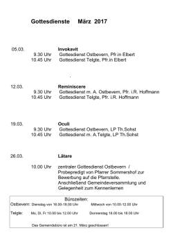 Gottesdienste M&auml;rz 2017 - der Ev. Kirchengemeinde Telgte