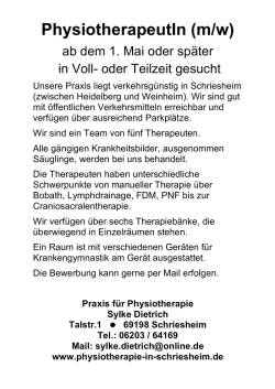 Aktuelles Stellenangebot - Krankengymnastik in Schriesheim