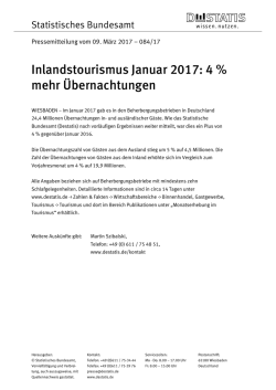 Inlandstourismus Januar 2017: 4 % mehr &Uuml;bernachtungen (PDF, 65