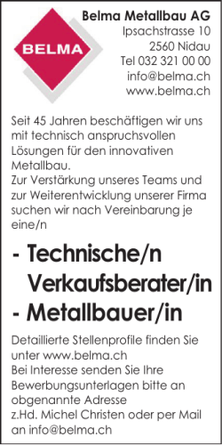 Technische/n Verkaufsberater/in - Metallbauer/in