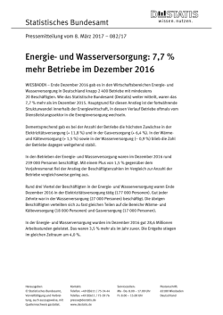 und Wasserversorgung: 7,7 % mehr Betriebe im Dezember 2016