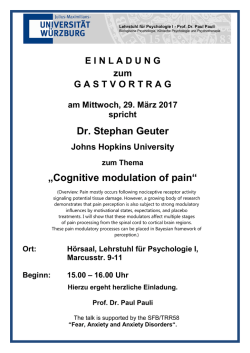 Dr. Stephan Geuter &bdquo;Cognitive modulation of pain&ldquo;