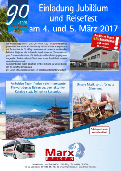 Einladung Jubiläum und Reisefest am 4. und 5. März