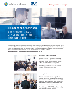 Einladung zum Workshop Erfolgreicher Einsatz von Legal Tech in