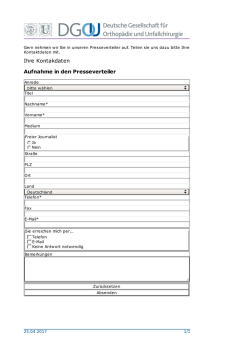 Ihre Kontakdaten Aufnahme in den Presseverteiler