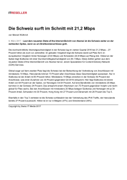 Die Schweiz surft im Schnitt mit 21,2 Mbps