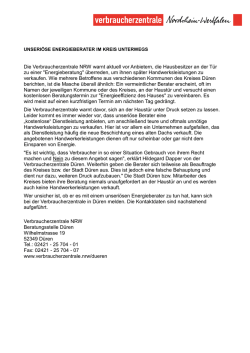 Die Verbraucherzentrale NRW warnt aktuell vor