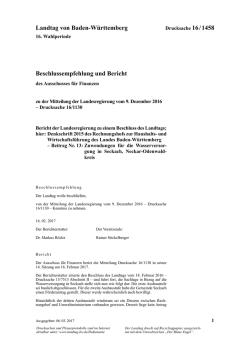 Landtag von Baden-Württemberg Beschlussempfehlung und Bericht