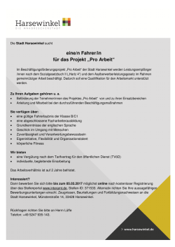 eine/n Fahrer/in f&uuml;r das Projekt &bdquo;Pro Arbeit&ldquo;