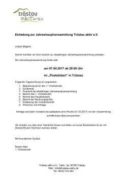 Einladung zur Jahreshauptversammlung Tröstau aktiv e.V. am 07.04