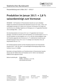 Produktion im Januar 2017: + 2,8 % saisonbereinigt zum Vormonat