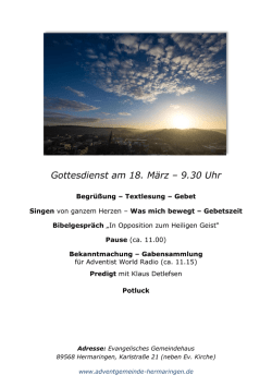 Gottesdienst am 18. M&auml;rz &ndash; 9.30 Uhr