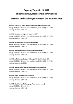 Termine und Buchungsnummer 2018