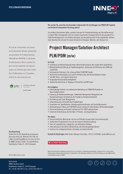 Stellenangebot: Project Manager/Solution Architect PLM