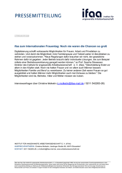 ifaa zum Internationalen Frauentag: Noch nie waren die Chancen so