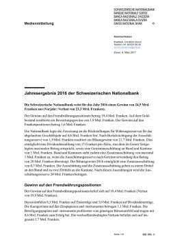 Jahresergebnis 2016 der Schweizerischen Nationalbank
