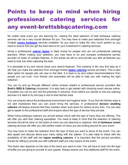 Points to keep in mind when hiring professional catering services for any event-brettsbbqcatering.com